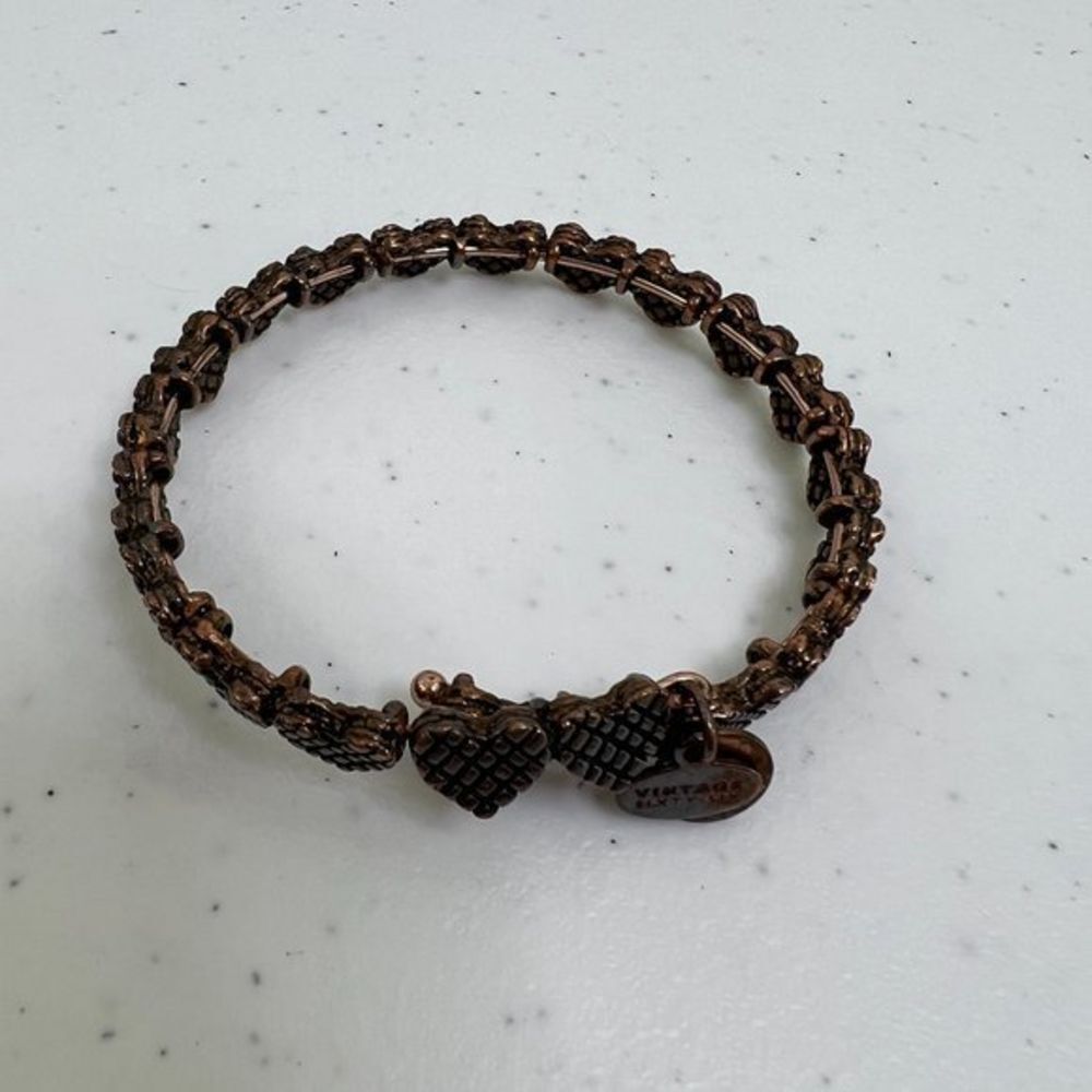 Alex Ani Bangle Bracelet‎ Heart Copper Tone Textured Wrap Adjustable Basketweave